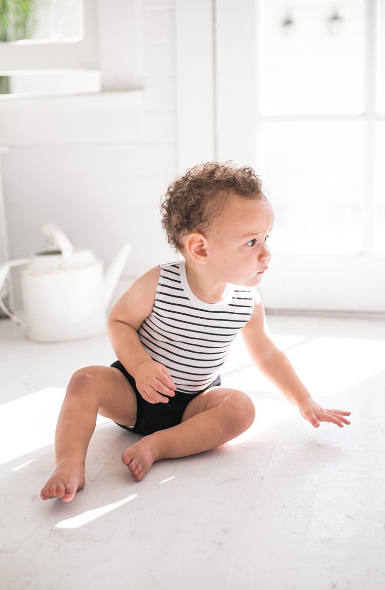 Manière Stripe Bodysuit & Bloomers Set, Alternate, color, Black/ White