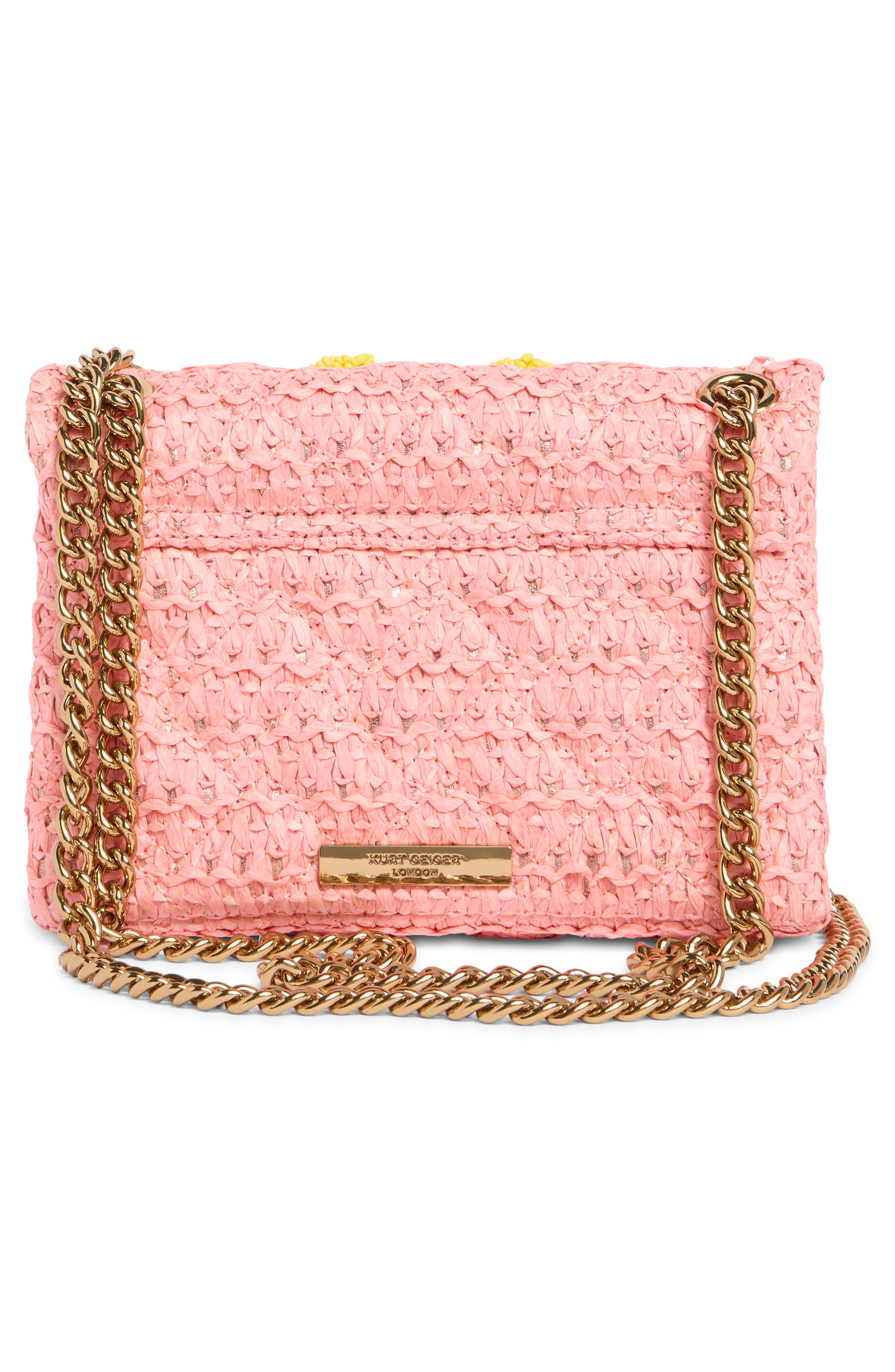 Kurt Geiger London Mini Kensington Raffia Convertible Shoulder Bag, Alternate, color, Light Pink/ Pastel Orange