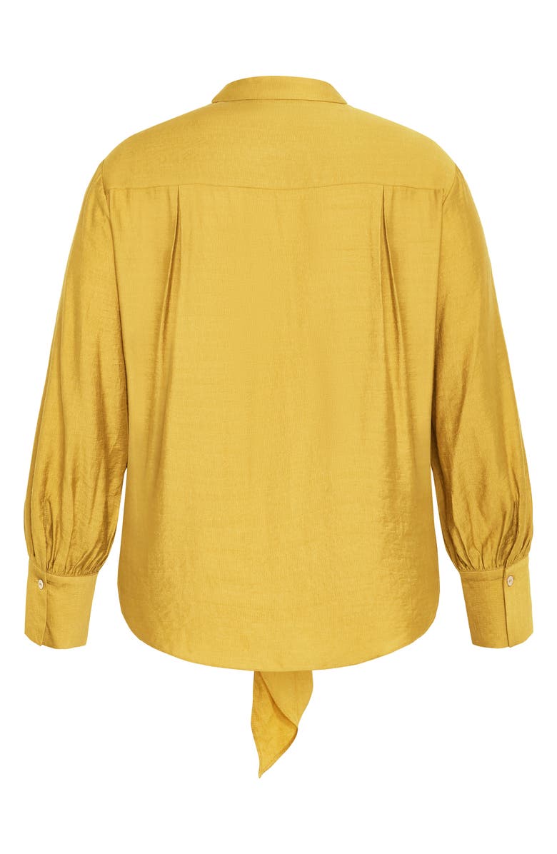 City Chic Winnie Tie Front Satin Shirt, Alternate, color, Old Gold
