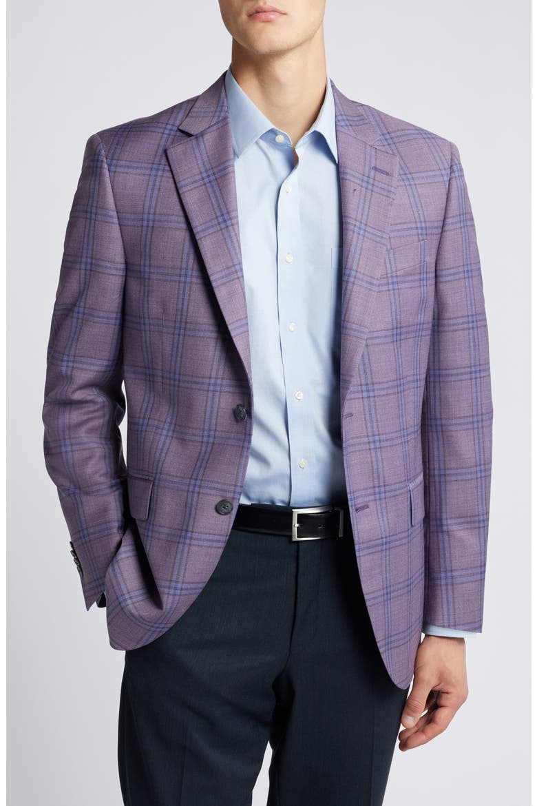 Flynn Classic Fit Plaid Wool Sport Coat, Main, color, PURPLE