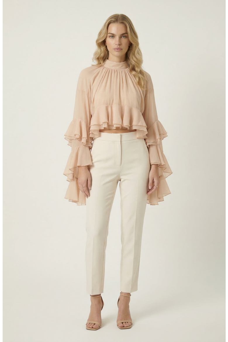 Sheer Ruffle Sleeve Blouse, Alternate, color, Pink