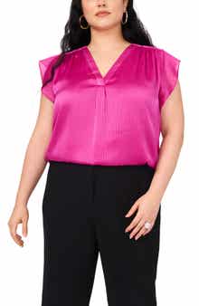 Vince Camuto Satin Pinstripe Chiffon Top