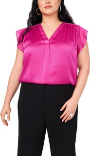 Vince Camuto Satin Pinstripe Chiffon Top