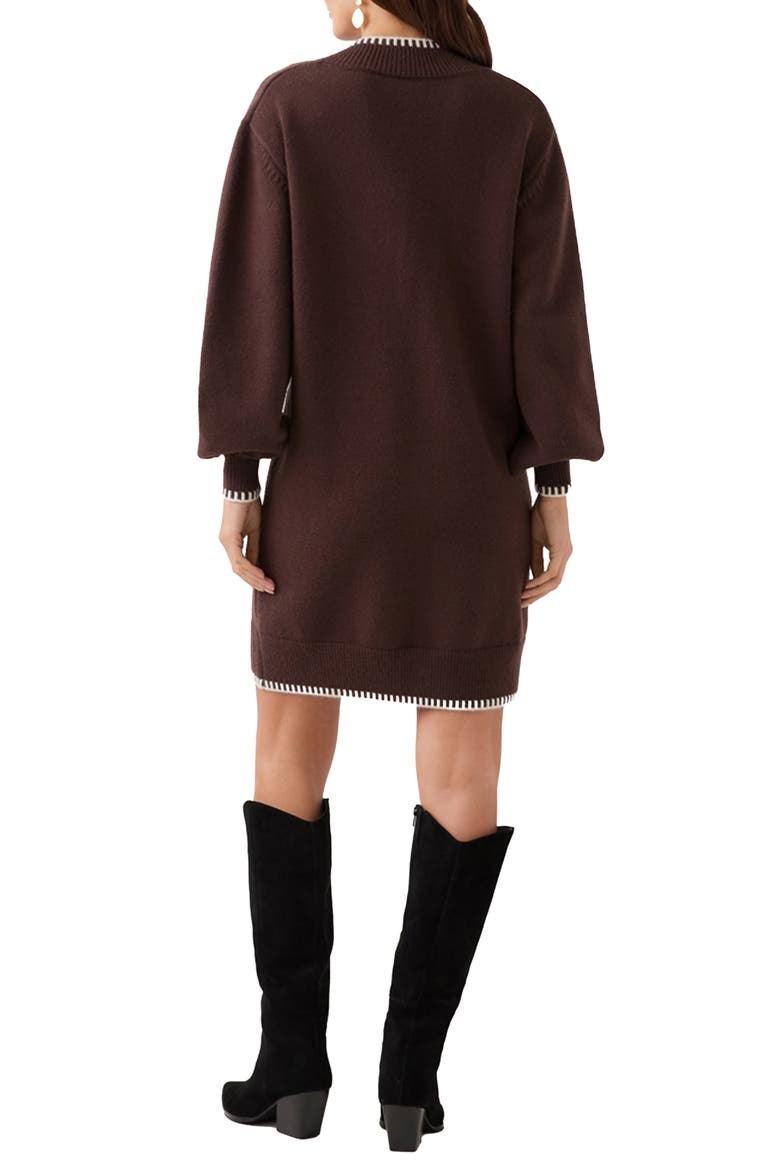 Varsity V-Neck Long Sleeve Sweater Minidress, Alternate, color, CHOCOLATE