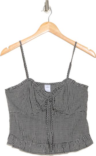 Cinch Tie Front Ruffle Hem Top