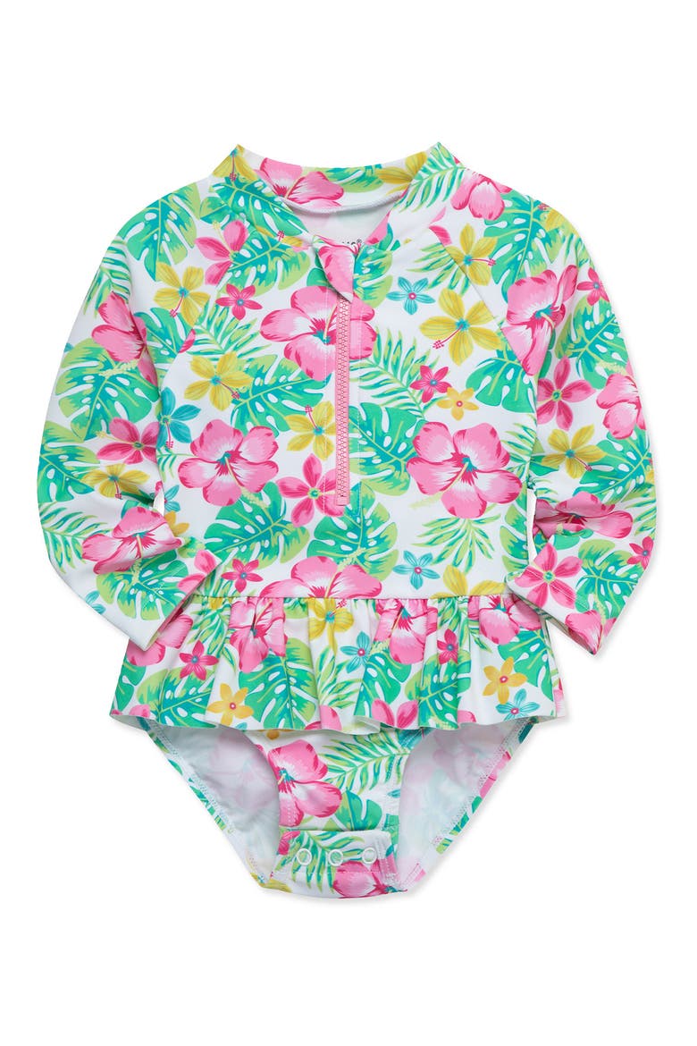 Tropical Long Sleeve One-Piece Rashguard Swimsuit, Alternate, color, FLORAL