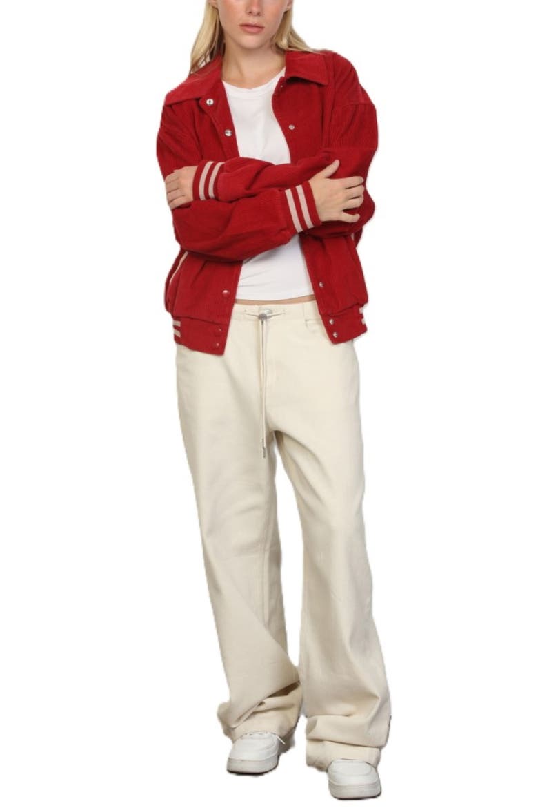 Oversized Corduroy Varsity Jacket, Alternate, color, RED COMBO