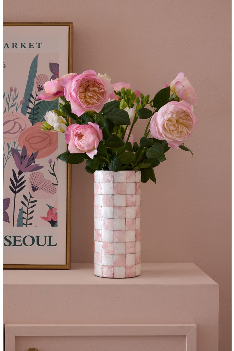 Rosy Check® Capiz Small Vase, Alternate, color, ROSY