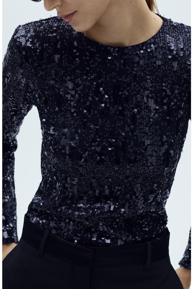 Sequin Long Sleeve T-Shirt, Alternate, color, DARK NAVY