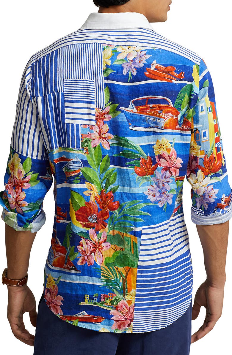 Polo Ralph Lauren Floral Patchwork Linen Button-Up Sport Shirt, Alternate, color,