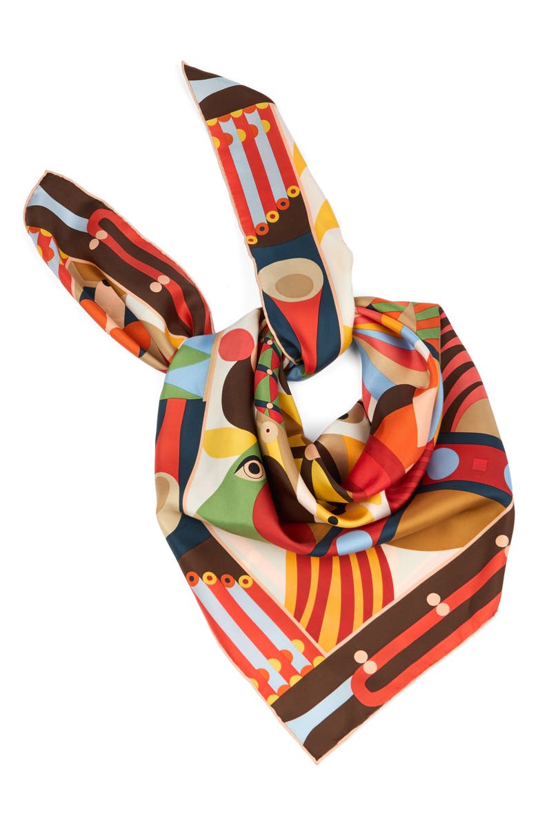 Viens Avec Moi Abstract Art Large Silk Square Scarf, Alternate, color, Browns Orange And Cream