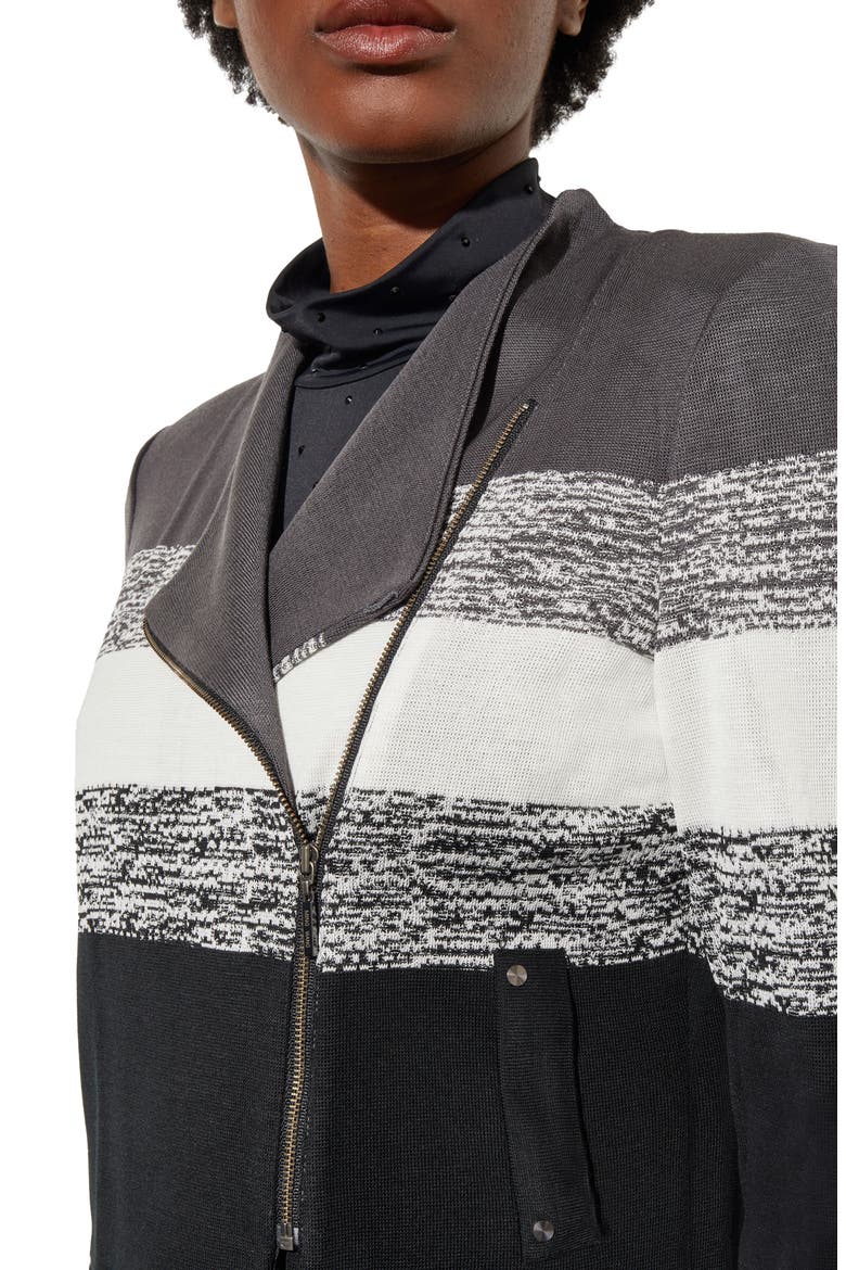 Textured Stripe Jacquard Knit Jacket, Alternate, color, BLACK/GRANITE/IVORY