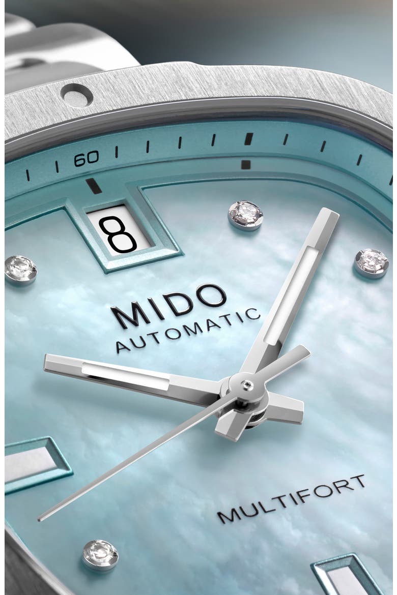 Multifort Diamond Square Automatic Bracelet Watch, 35mm, Alternate, color, BLUE MOTHER OF PEARL