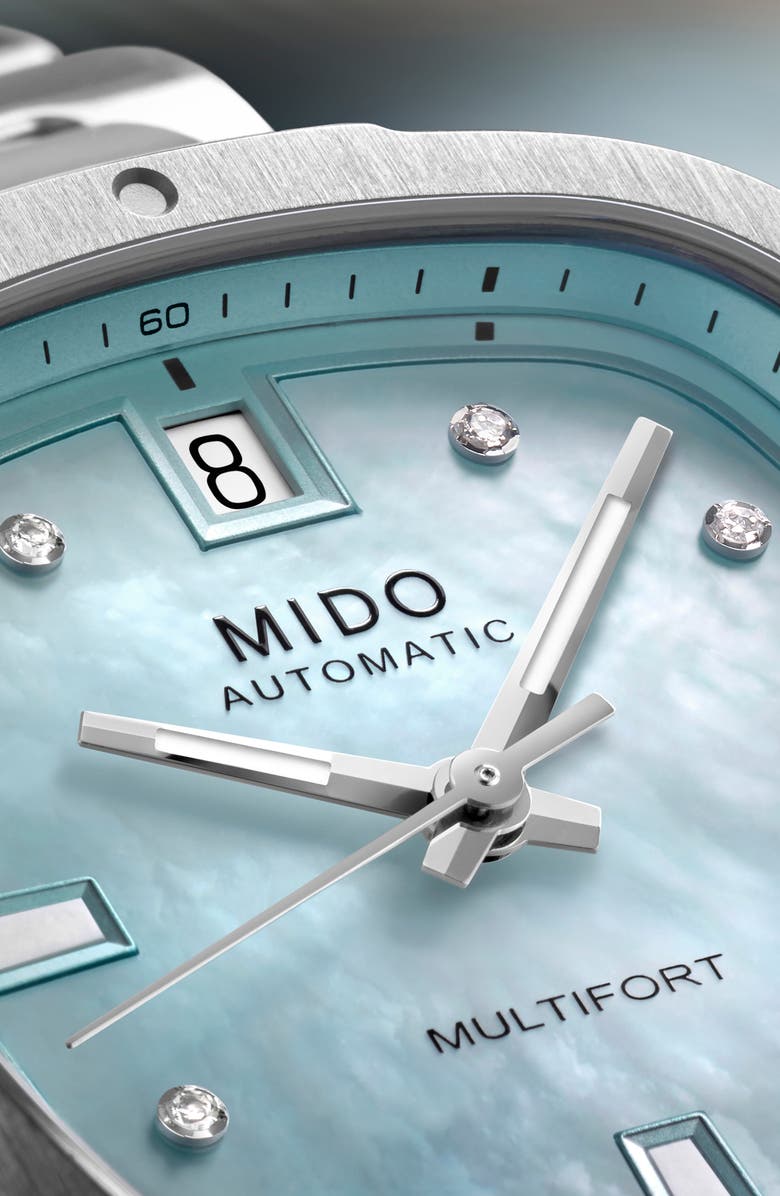 MIDO Multifort Diamond Square Automatic Bracelet Watch, 35mm, Alternate, color, Blue Mother Of Pearl