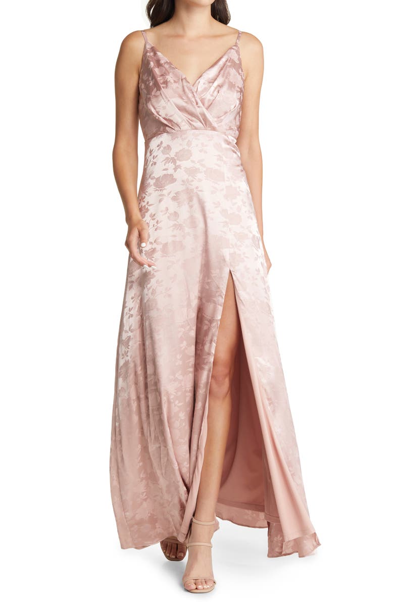 Lulus Radiant Refinement Jacquard Satin Gown, Main, color, 
