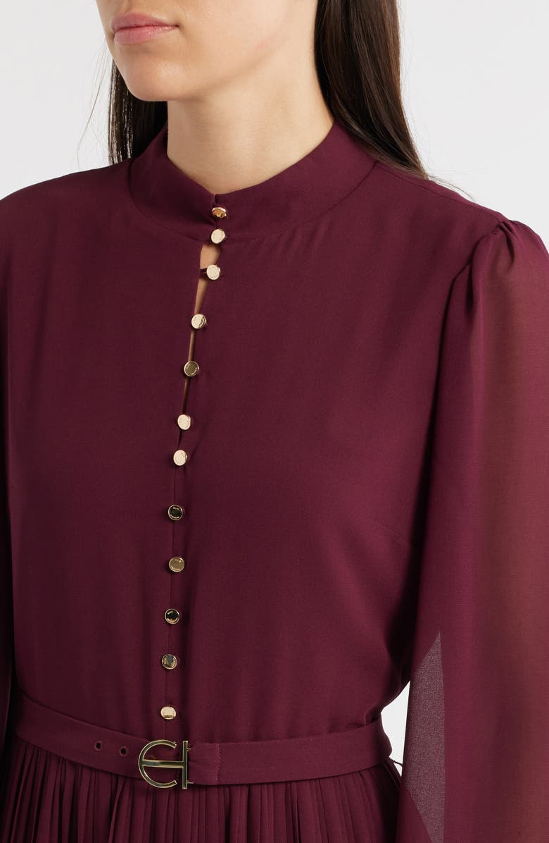 Elie Tahari The Adira Belted Long Sleeve Dress, Alternate, color, Noir Berry