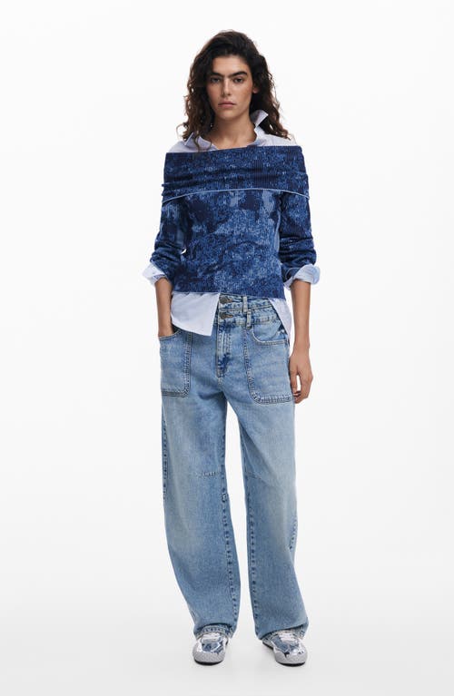 Desigual Off The Shoulder Sweater In Dark Blue