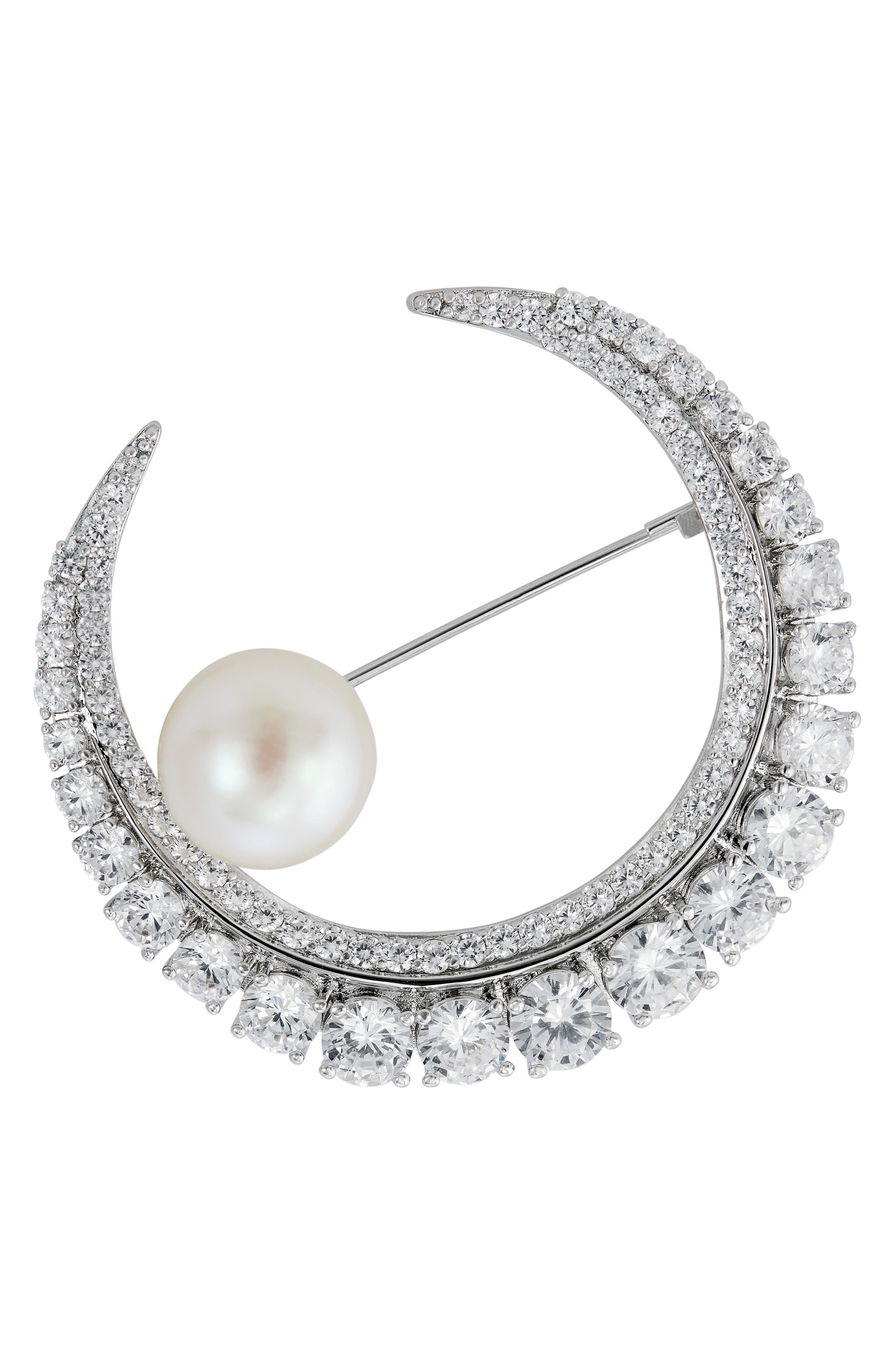 Moon Cubic Zirconia & Shell Pearl Brooch