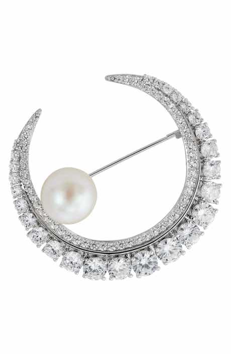 Moon Cubic Zirconia & Shell Pearl Brooch