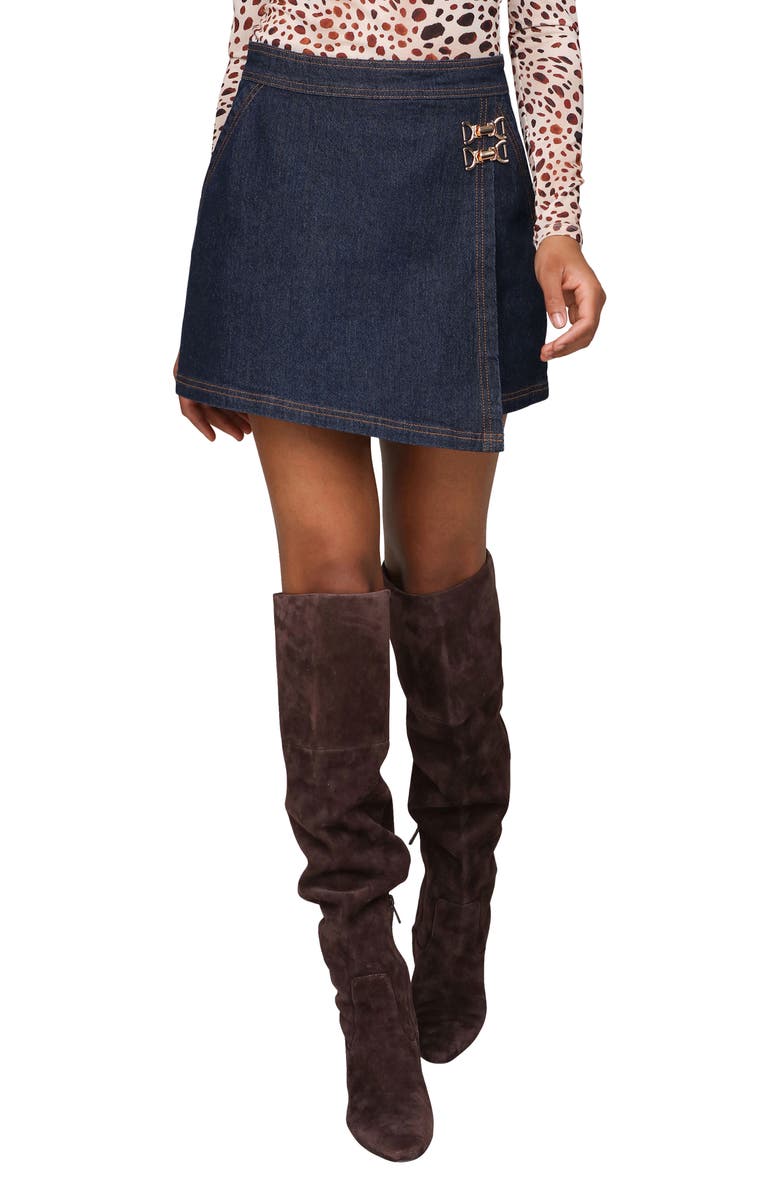 Avec Les Filles Wrap Denim Skort, Main, color, Dark Rinse Wash