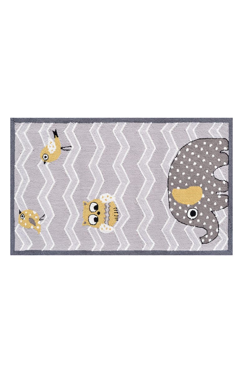R16 HOME Eleph & Bird Doormat, Main, color, Yellow/ Gray