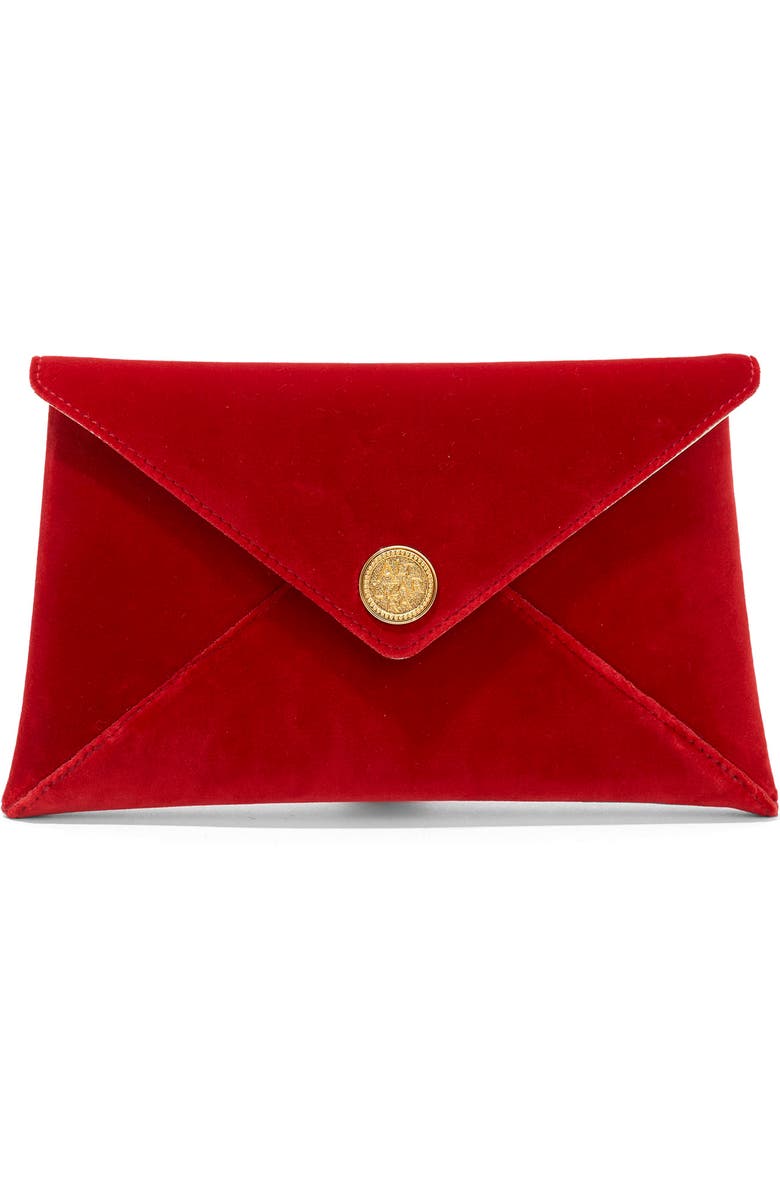 Altuzarra Medallion Velveteen Envelope Clutch, Main, color, Grenadine
