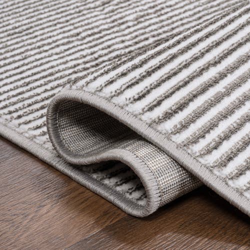 Shop Jonathan Y Cole Modern Minimalist Pinstripe High-low Area Rug In Dark Silver/white