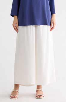 Eileen Fisher Silk Crepe Georgette Ankle Wide Leg Pants