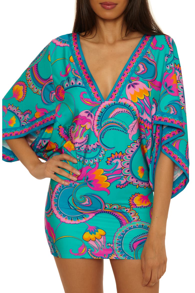 Mykonos V-Neck Cover-Up Tunic, Main, color, TURQUOISE MULTI