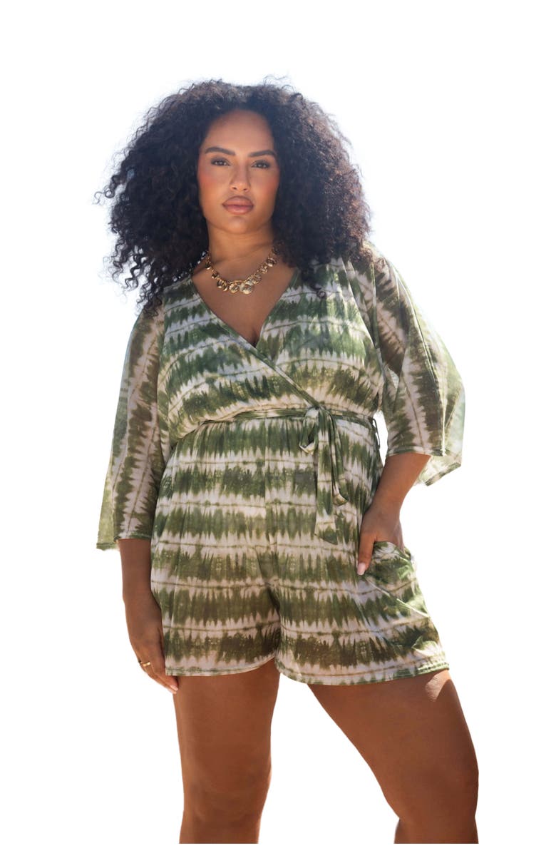 FASHION-SZN CURVE Textured Resort Playsuit With Belt, Main, color, Green