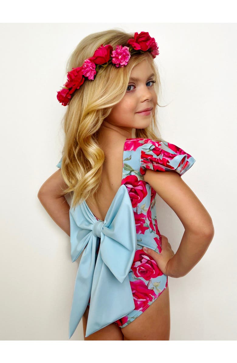 Mia Belle Girls Girls Sun-Kissed Blooms Flutter Sleeve Floral One Piece Swimsuit, Alternate, color, 