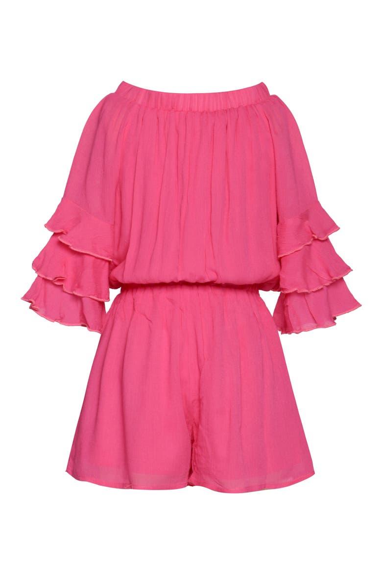 Kids' Tiered Ruffle Sleeve Romper, Alternate, color, HOT PINK