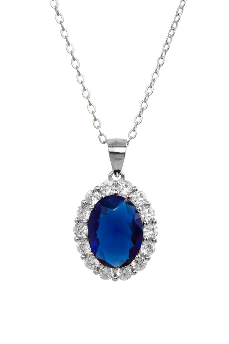 Diana Cubic Zirconia Halo Pendant Necklace, Main, color, SAPPHIRE BLUE