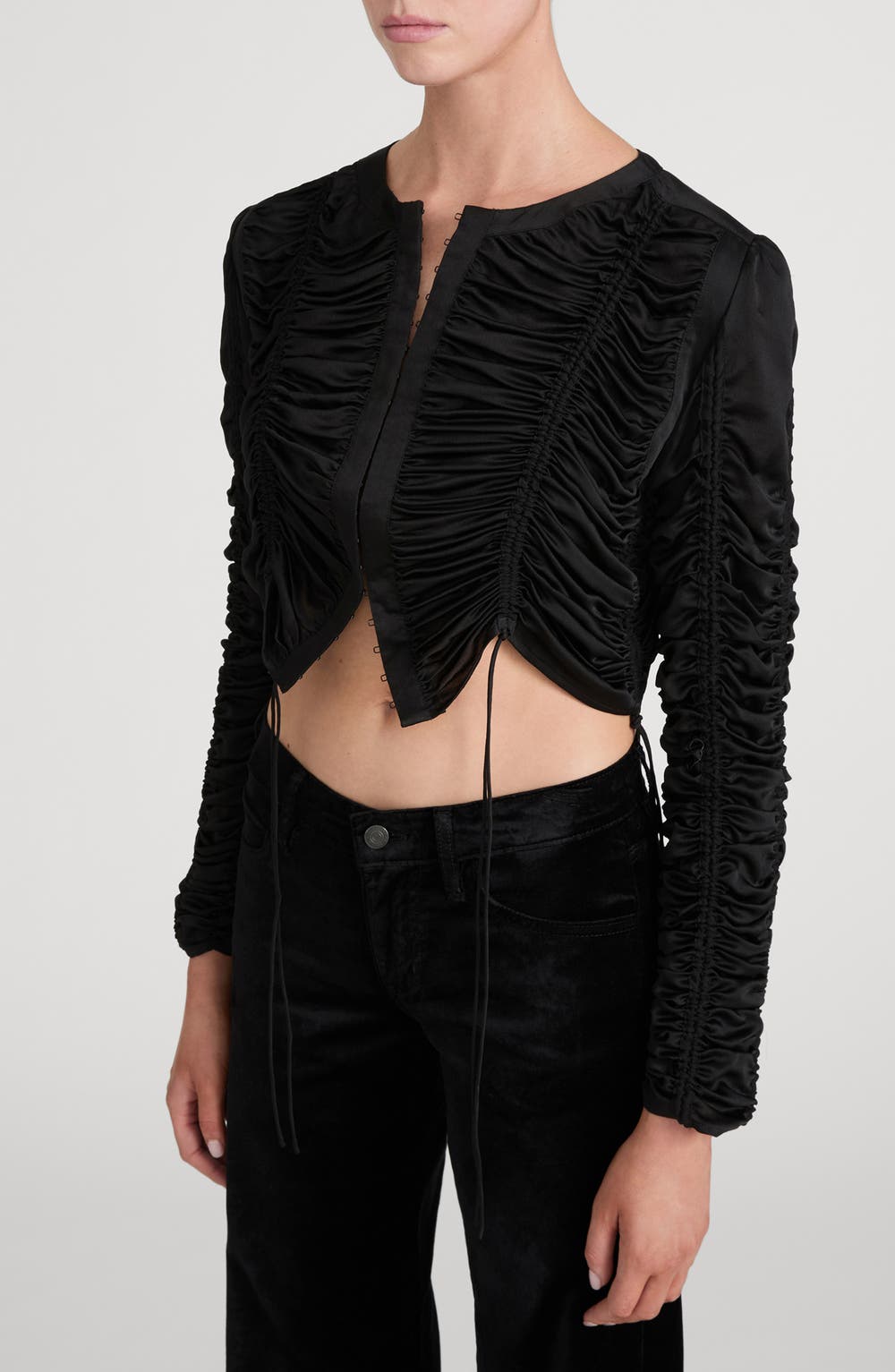 The Serre Drawstring Ruched Silk Crop Top, image 4 of 6