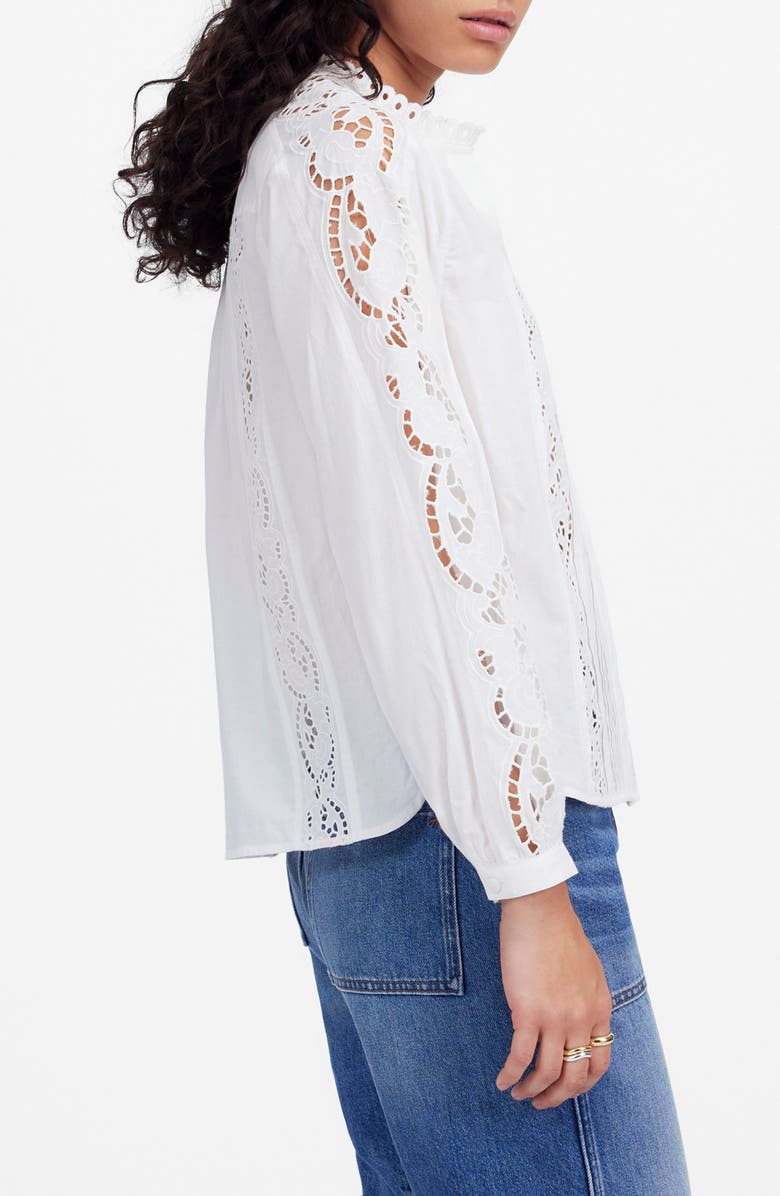Madewell Lace Inset Pintuck Button-Up Shirt, Alternate, color, White