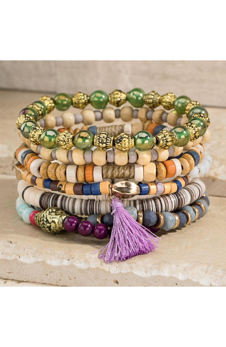 Humanist Beauty Abundance Stacking Bracelet Set, Alternate, color, Mauve / Green / Gold