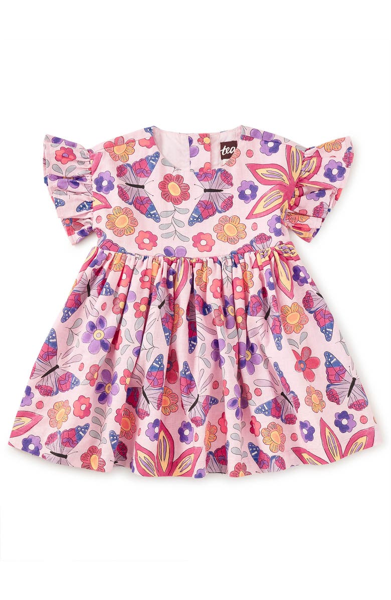Tea Collection Ruffle Sleeve Baby Dress Set, Alternate, color, Butterfly Tile