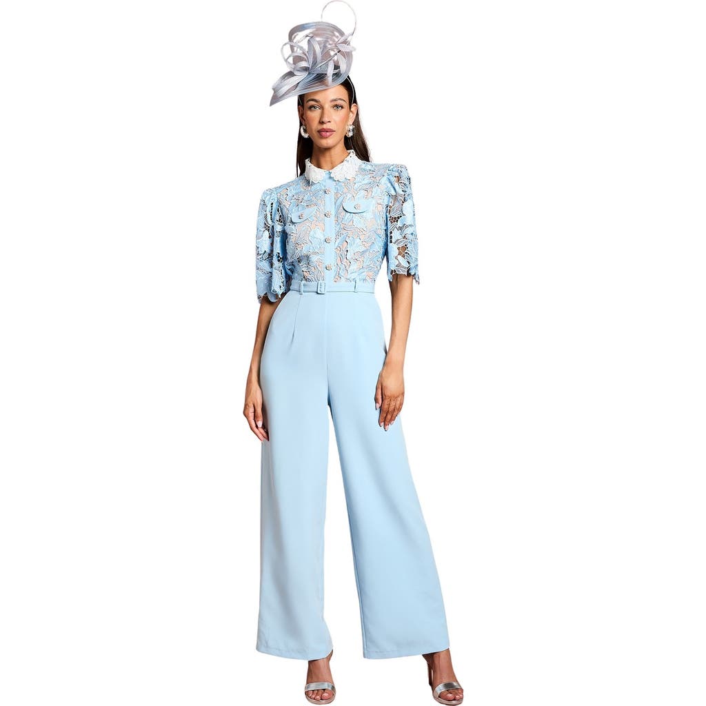 Coast Collared Lace Short Sleeve Jumpsuit In Blue