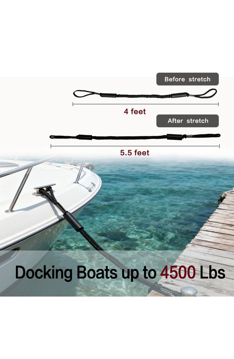 Trimate 4ft Bungee Dock Lines 2 Pack, Alternate, color, Black