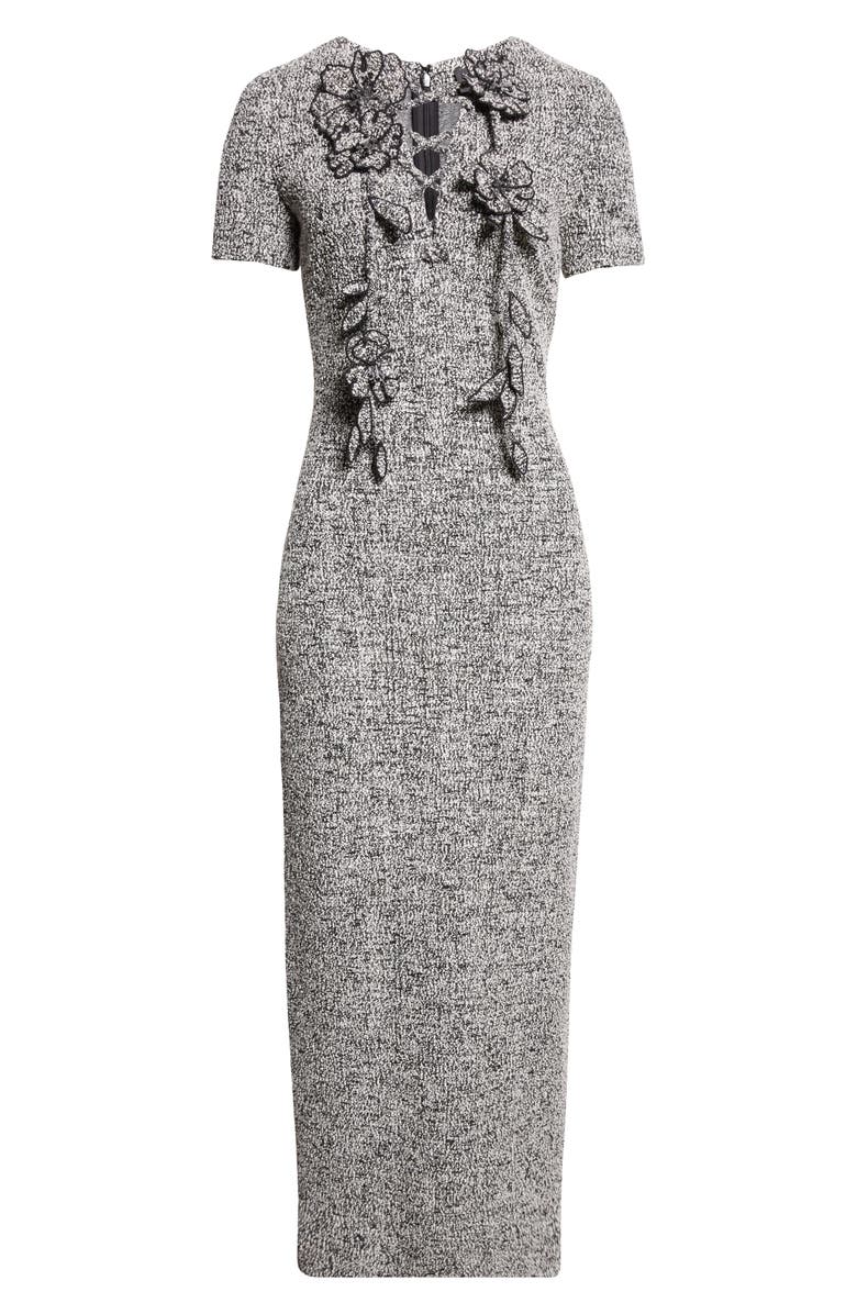 Oscar de la Renta Bouclé Tweed Jersey Sheath Dress, Alternate, color, Black/ Ivory