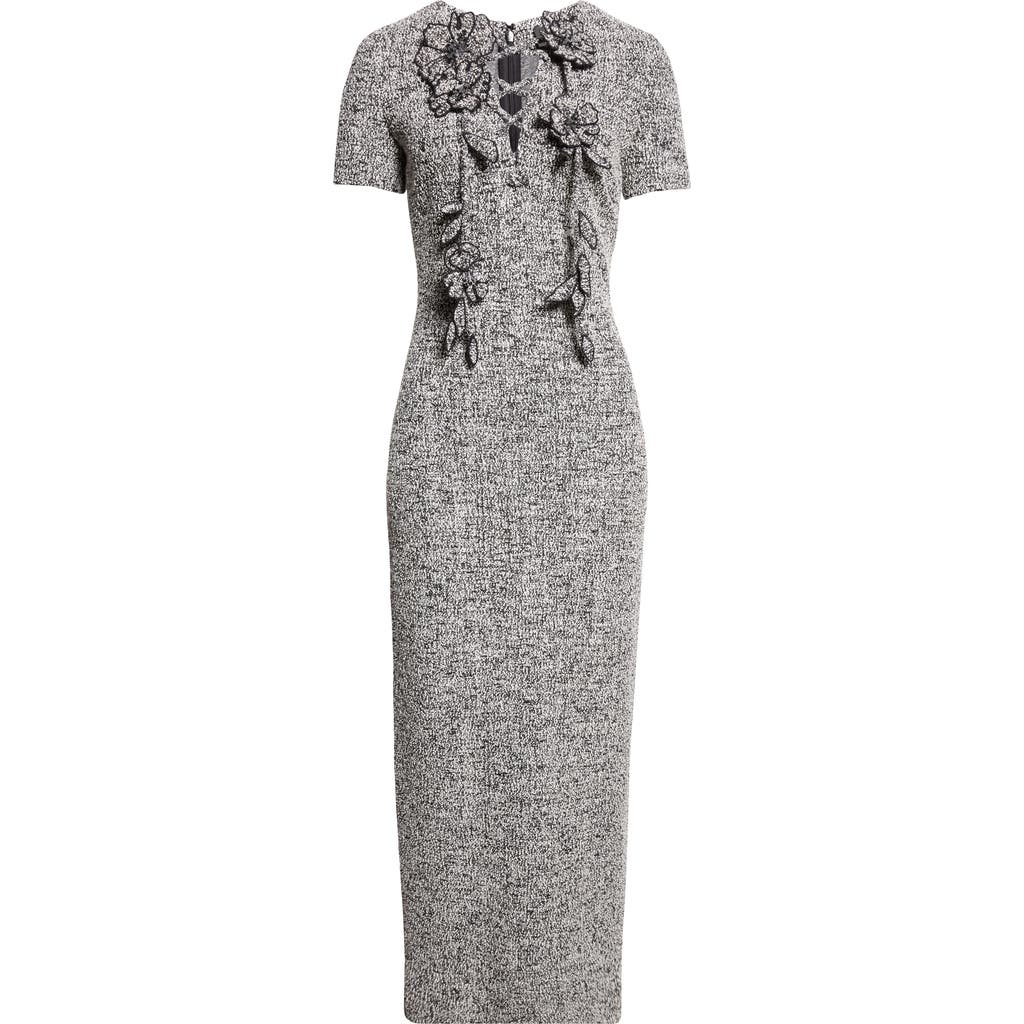 Oscar De La Renta Floral-detail Tweed Maxi Dress In Gray