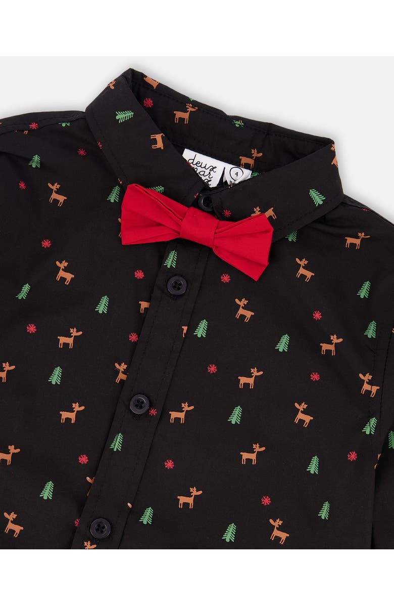Deux par Deux Poplin Shirt with Bow Tie, Alternate, color, Black And Multicolor