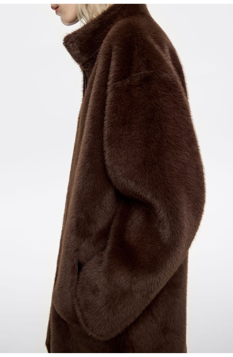 Bimba y Lola Oversize Reversible Fur Coat, Alternate, color, Dark Brown