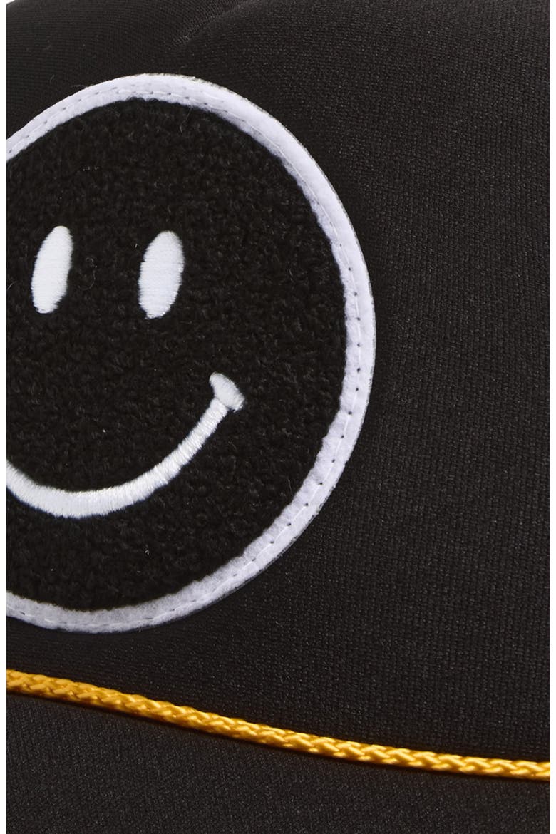 Capt'n Smiley Patch Snapback Trucker Hat, Alternate, color, BLACK