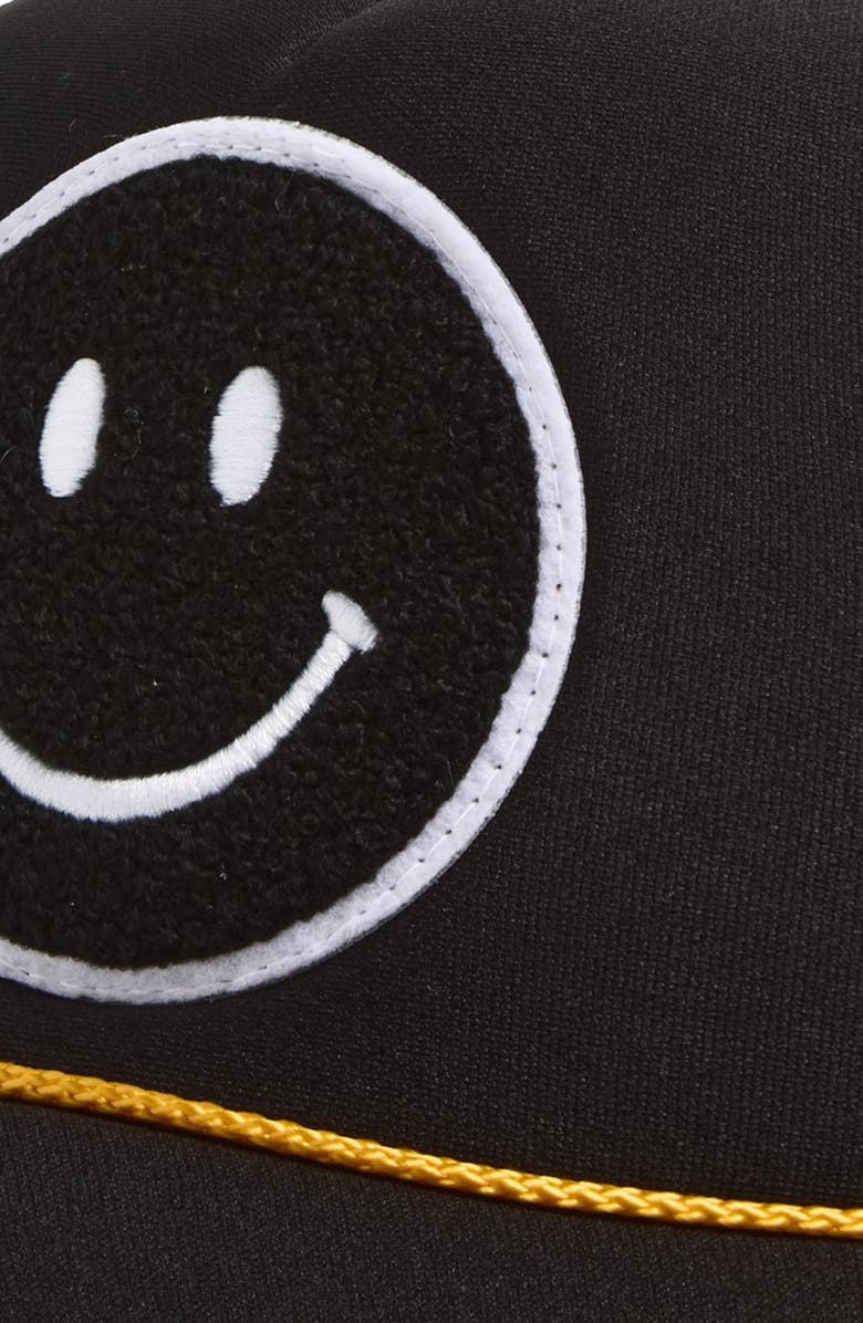 Local Beach Capt'n Smiley Patch Snapback Trucker Hat, Alternate, color, Black