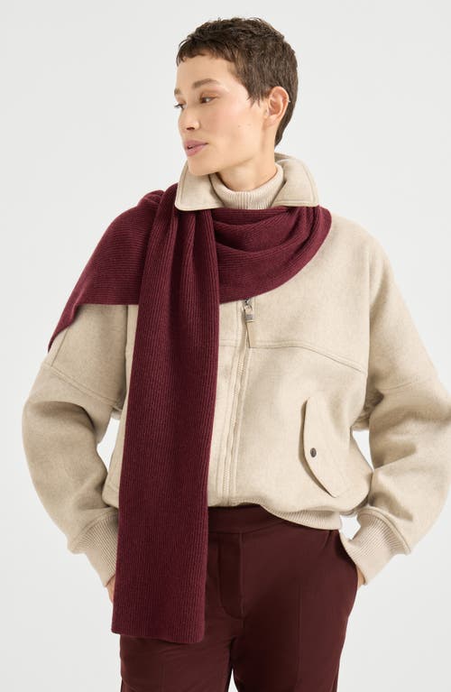 Brunello Cucinelli Cashmere Knit Scarf In Burgundy