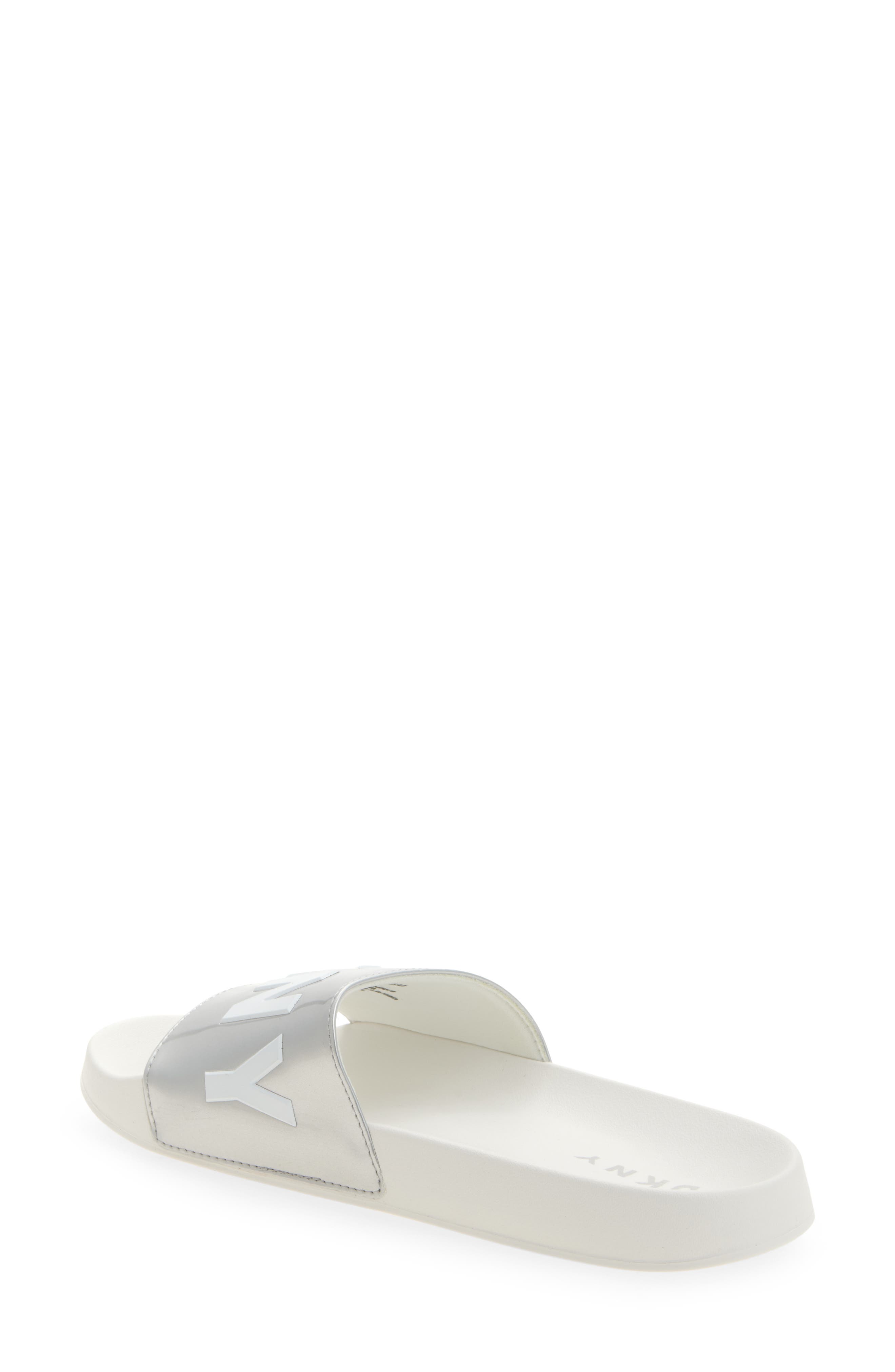 DKNY Zinna Logo Shower Slide Sandal, Alternate, color, Silver