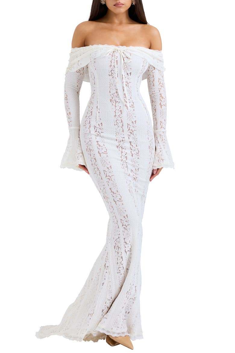 bell sleeve mermaid dress Long Bell-Sleeve Long Embroidered Mermaid Formal dress Rose / 10