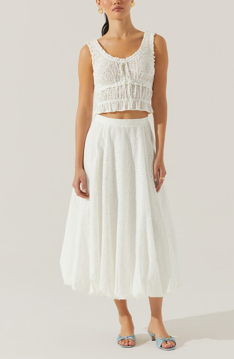 ASTR the Label Kissel Eyelet Embroidered Shirred Crop Tank, Alternate, color, White