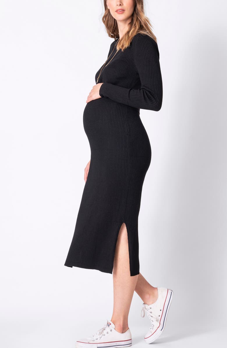Seraphine Long Sleeve Rib Maternity/Nursing Midi Dress, Alternate, color,